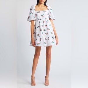 Chelsea28 Brocade Puff Sleeve Babydoll Mini Dress